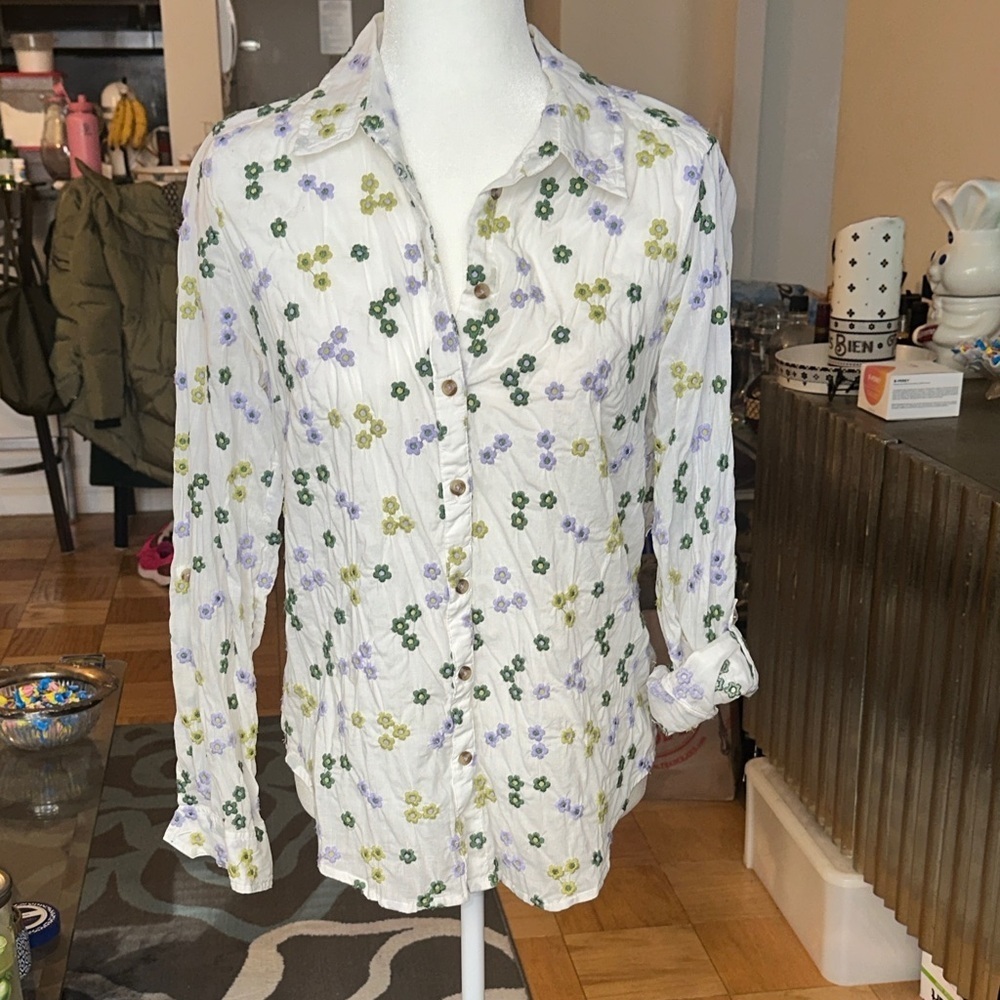 Maeve by Anthropologie White Floral Blouse